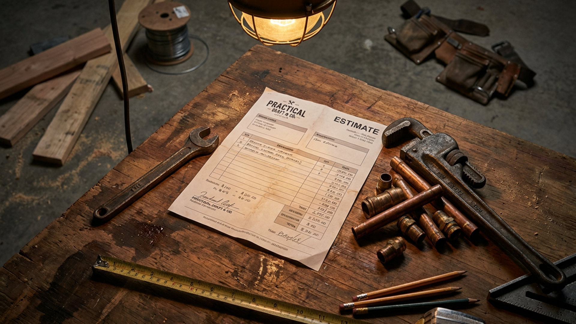 Estimate document next to copper pipe and fittings